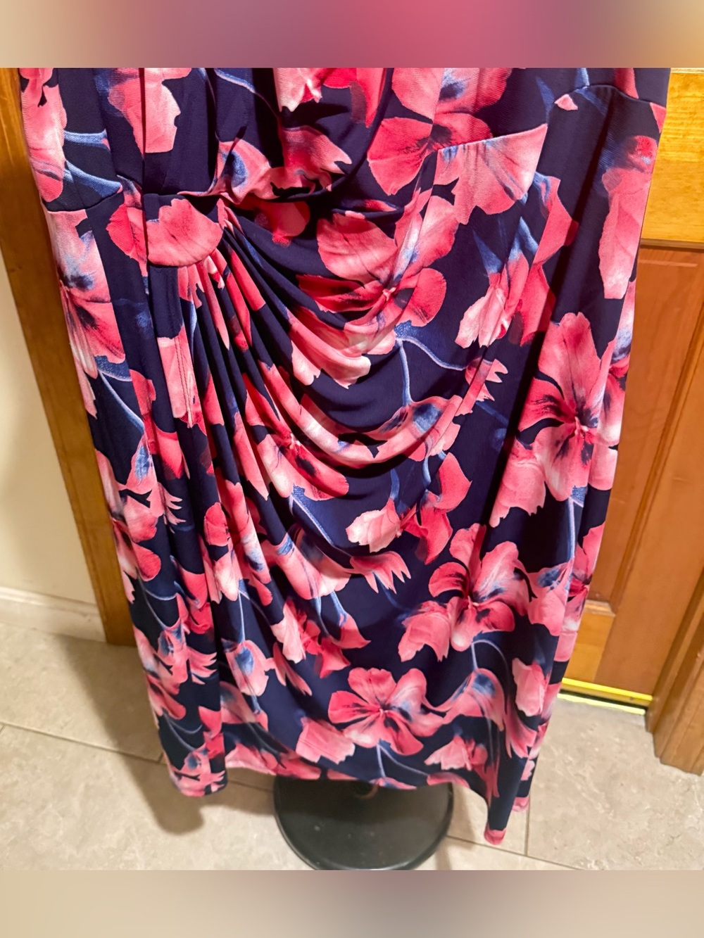 Connected Apparel Navy Sleeveless Dress with Pink Floral Print - Picture 3 of 5